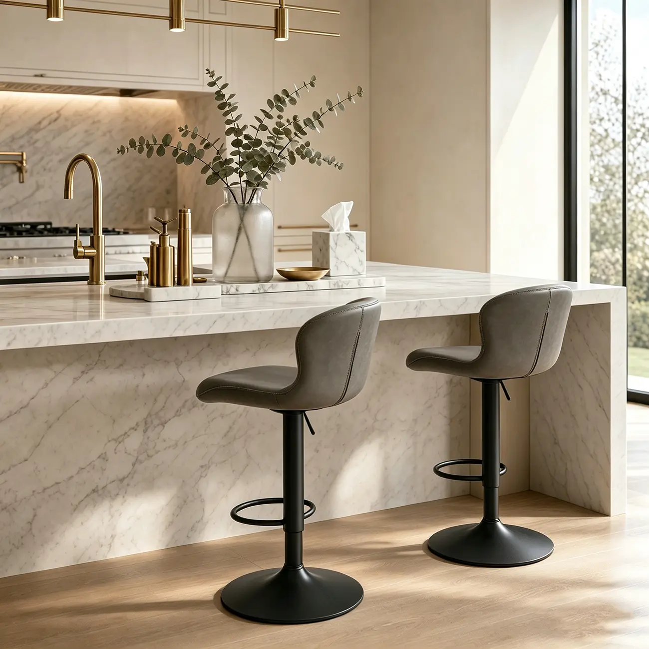 Industrial Waterproof Pu Leather Adjustable Swivel Bar Stool Image - 3 | homeyfad