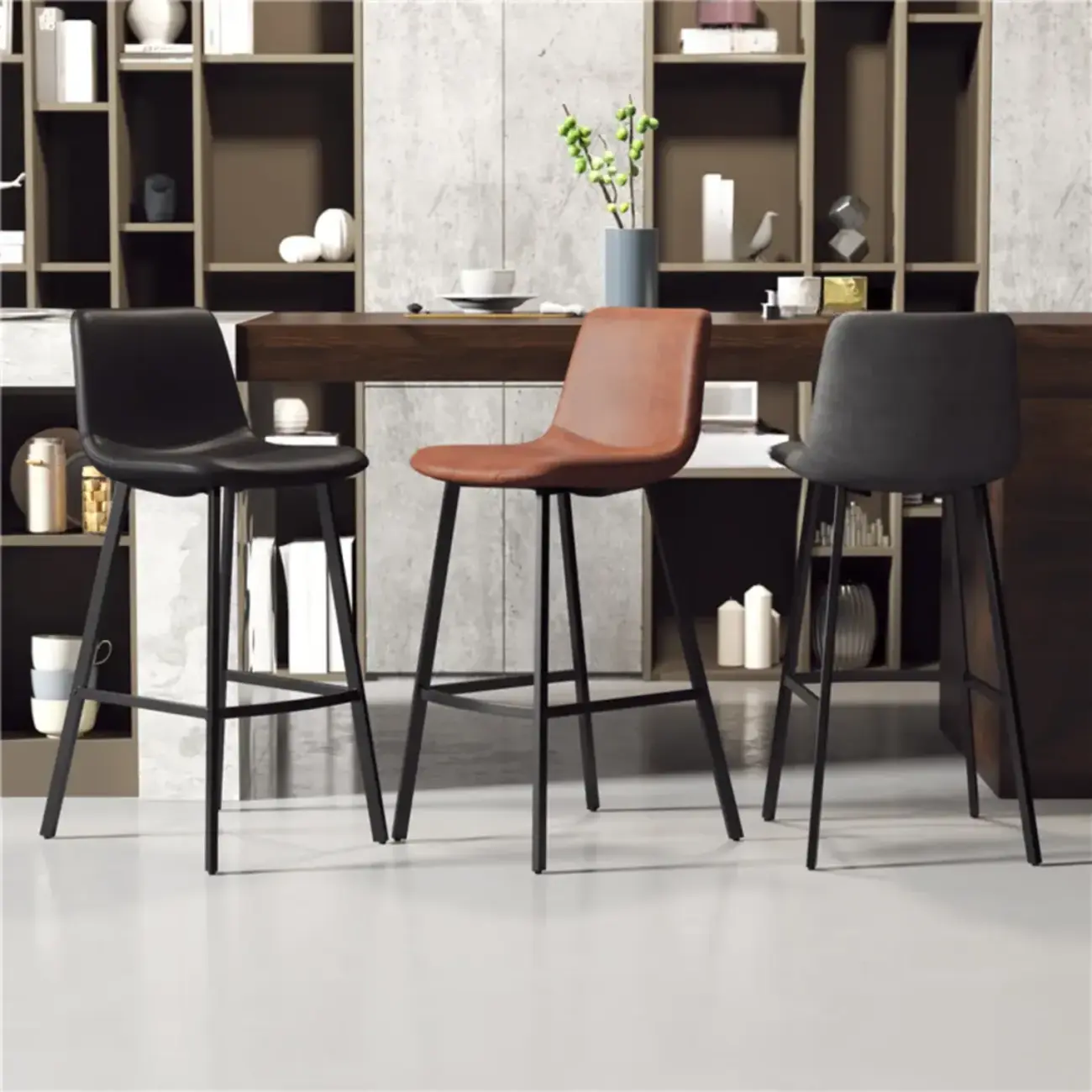 Scandinavian Leather Black Frame Bar Stool Image - 3 | homeyfad