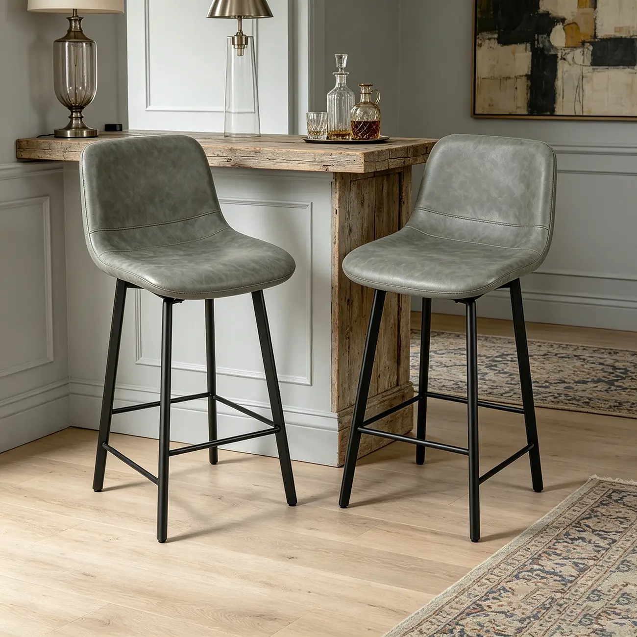 Scandinavian Leather Black Frame Bar Stool Image - 6 | homeyfad
