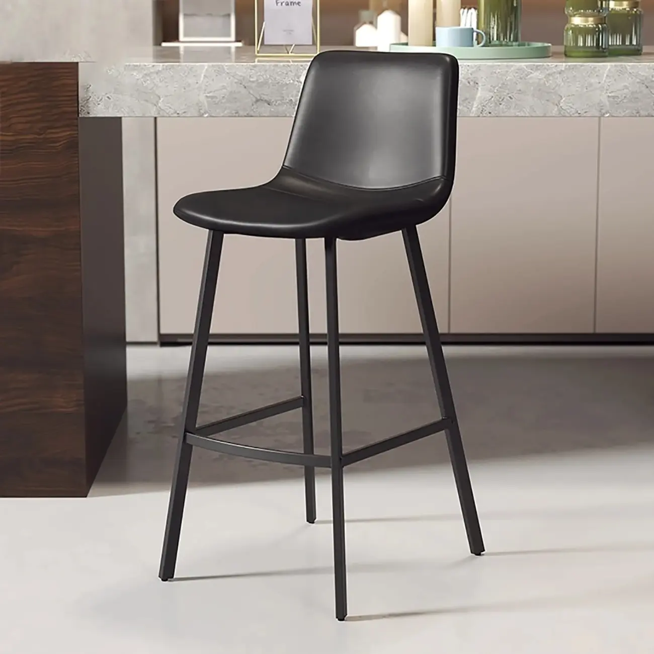 Scandinavian Leather Black Frame Bar Stool Image - 8 | homeyfad