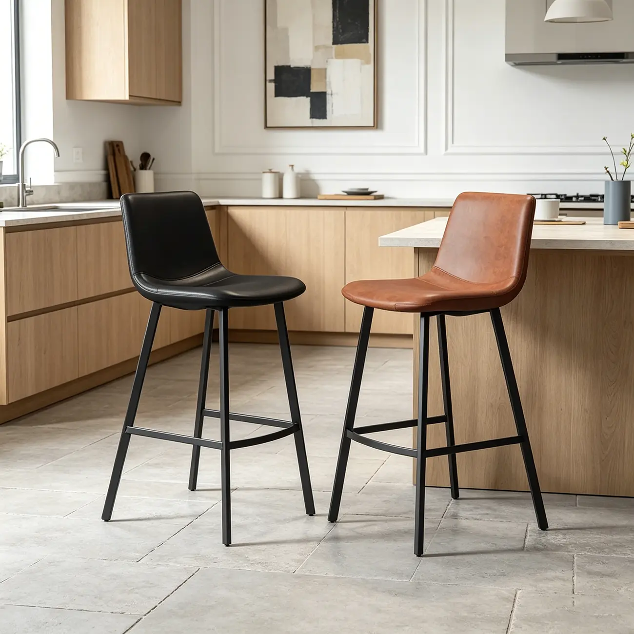 Scandinavian Leather Black Frame Bar Stool Image - 1 | homeyfad