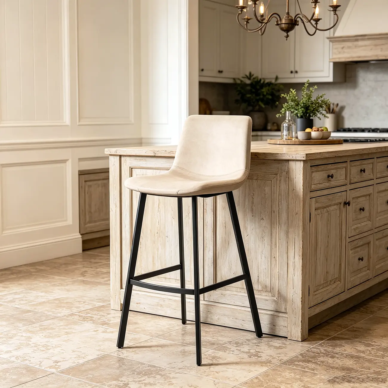 Scandinavian Leather Black Frame Bar Stool Image - 4 | homeyfad