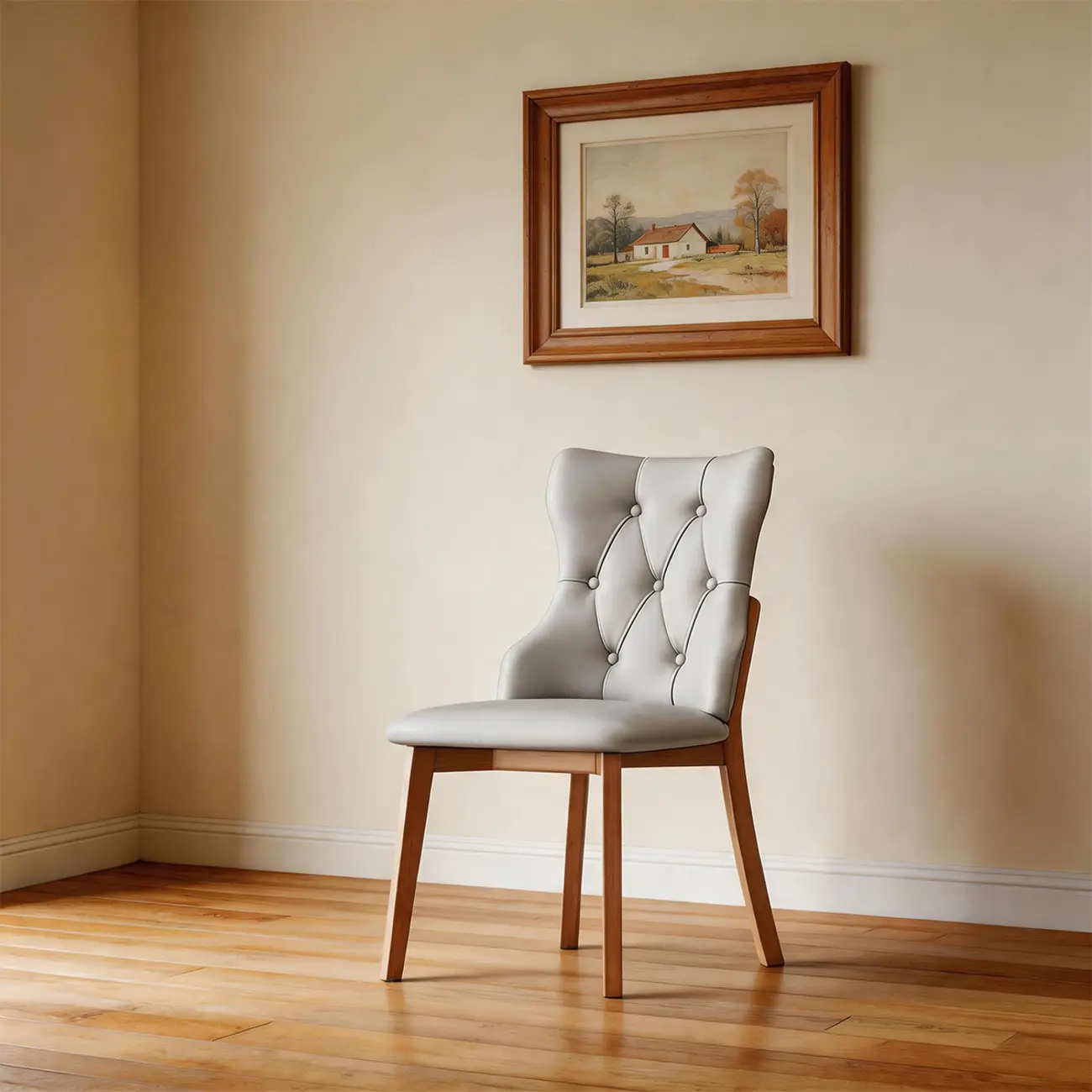 Modern Curved Back Leather Dining Chair with Solid Wood Legs Image - 13 | homeyfad