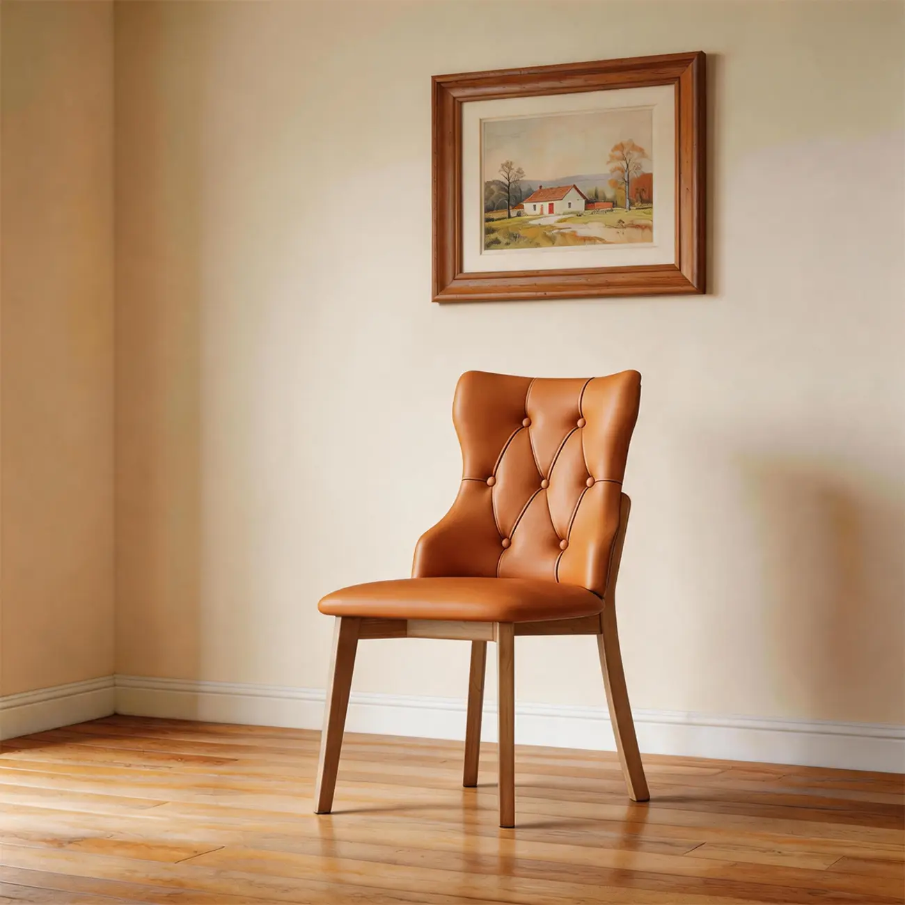 Modern Curved Back Leather Dining Chair with Solid Wood Legs Image - 14 | homeyfad