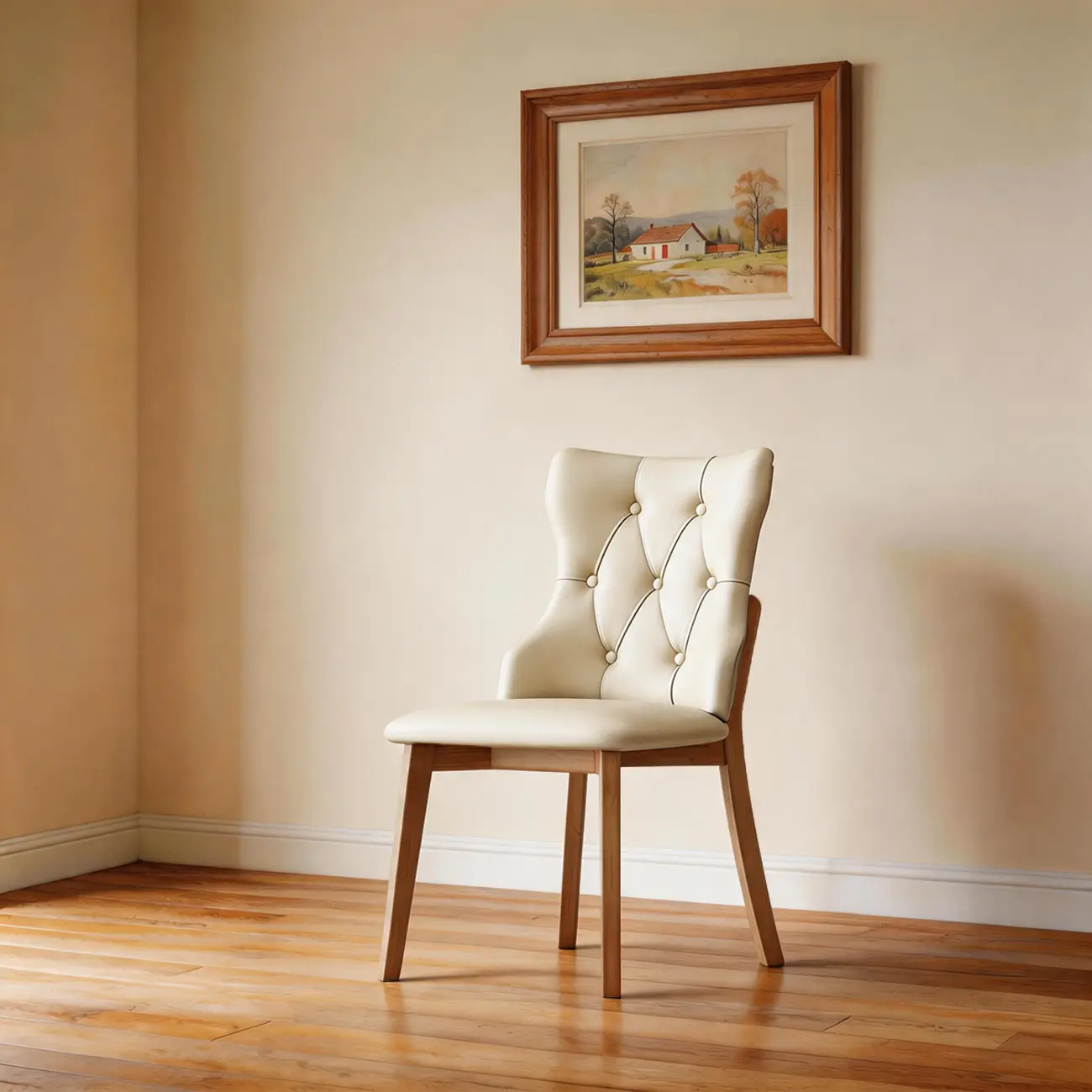 Modern Curved Back Leather Dining Chair with Solid Wood Legs Image - 15 | homeyfad