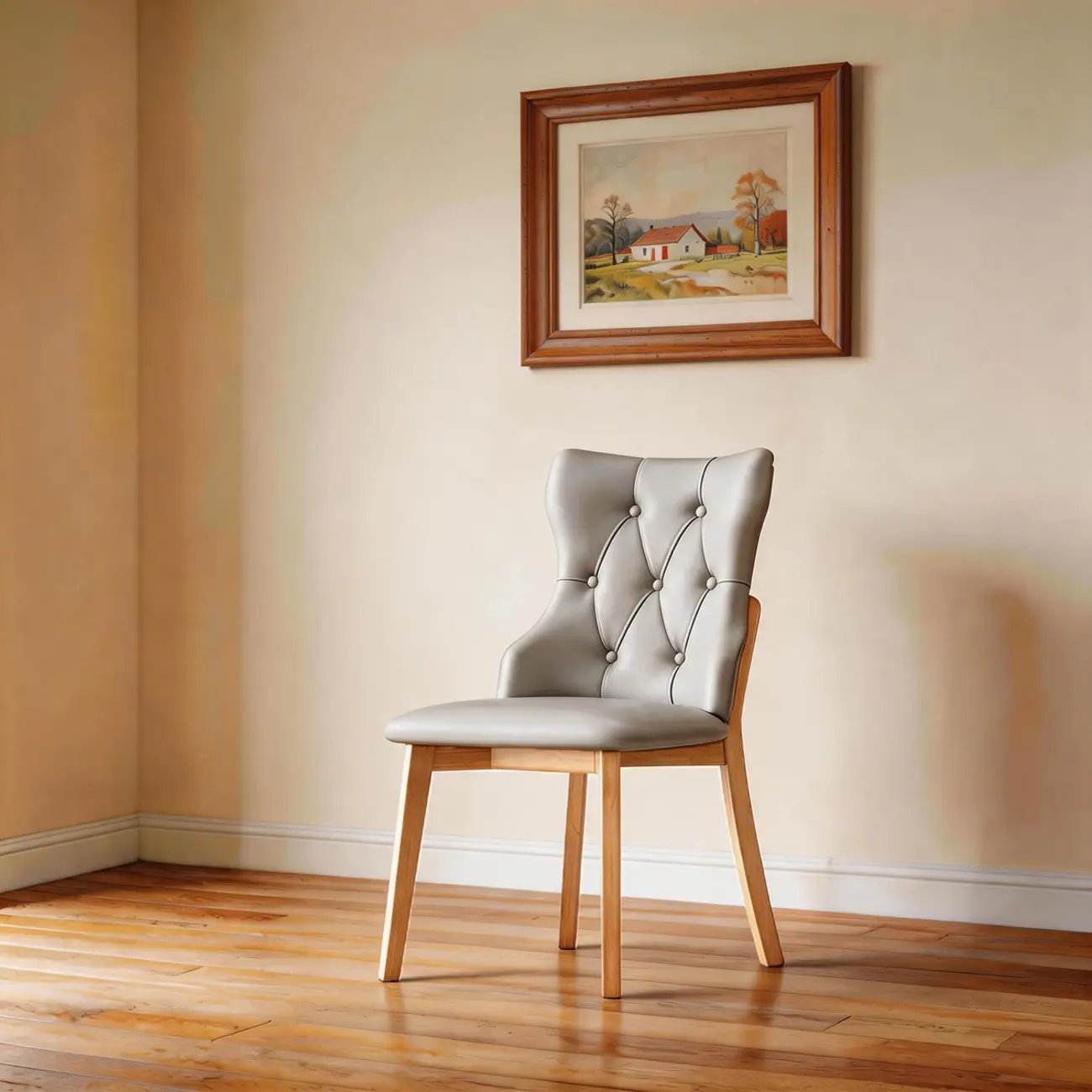 Modern Curved Back Leather Dining Chair with Solid Wood Legs Image - 18 | homeyfad