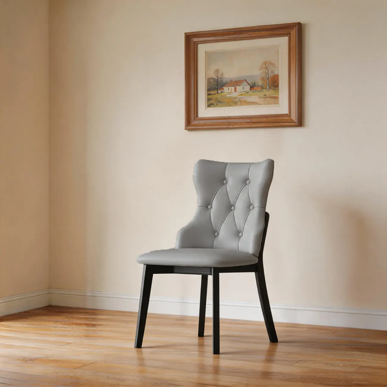 Modern Curved Back Leather Dining Chair with Solid Wood Legs Image - 19 | homeyfad