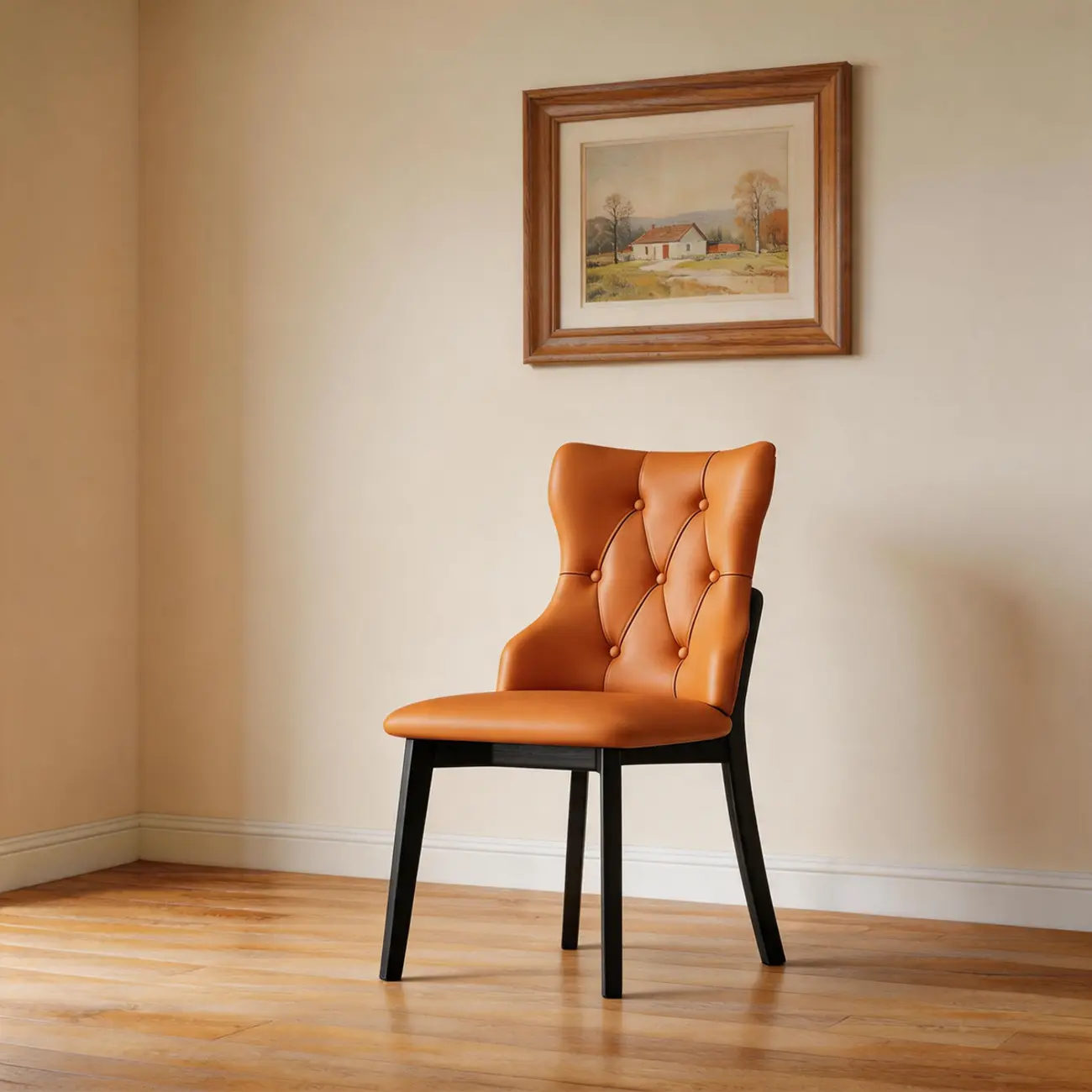 Modern Curved Back Leather Dining Chair with Solid Wood Legs Image - 20 | homeyfad