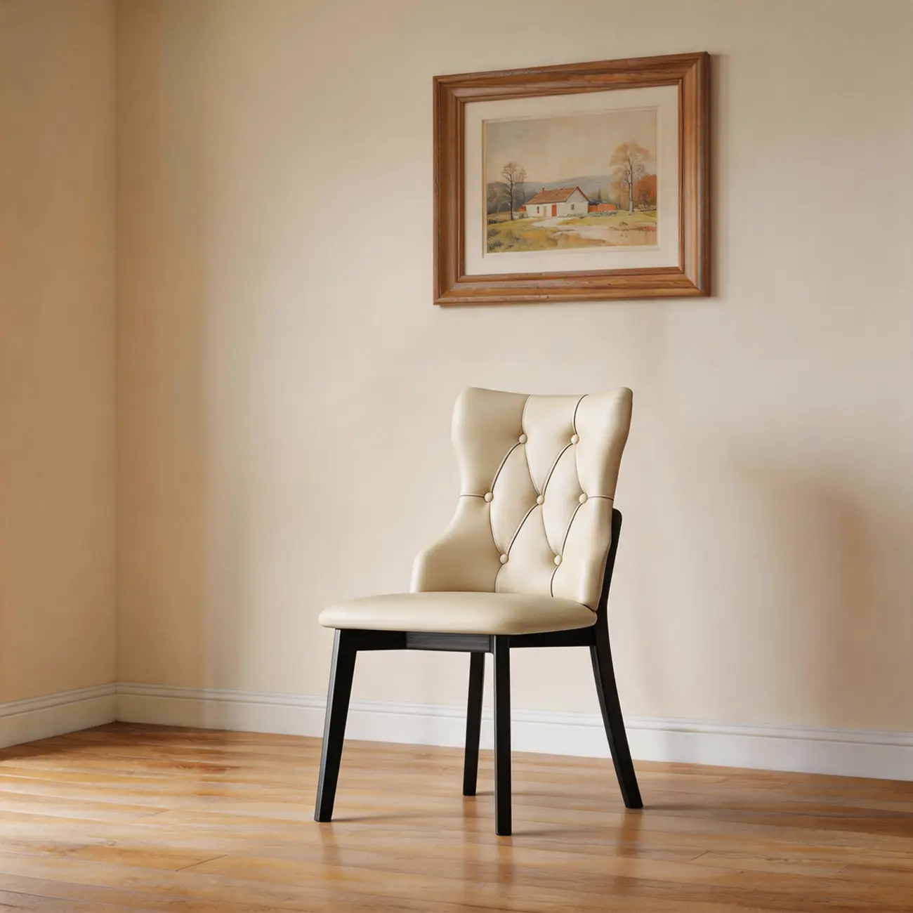 Modern Curved Back Leather Dining Chair with Solid Wood Legs Image - 21 | homeyfad