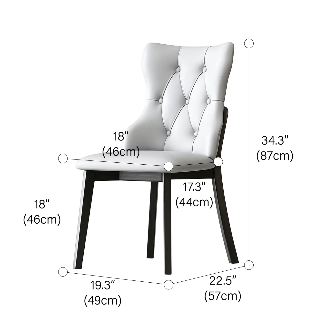Modern Curved Back Leather Dining Chair with Solid Wood Legs #size | homeyfad