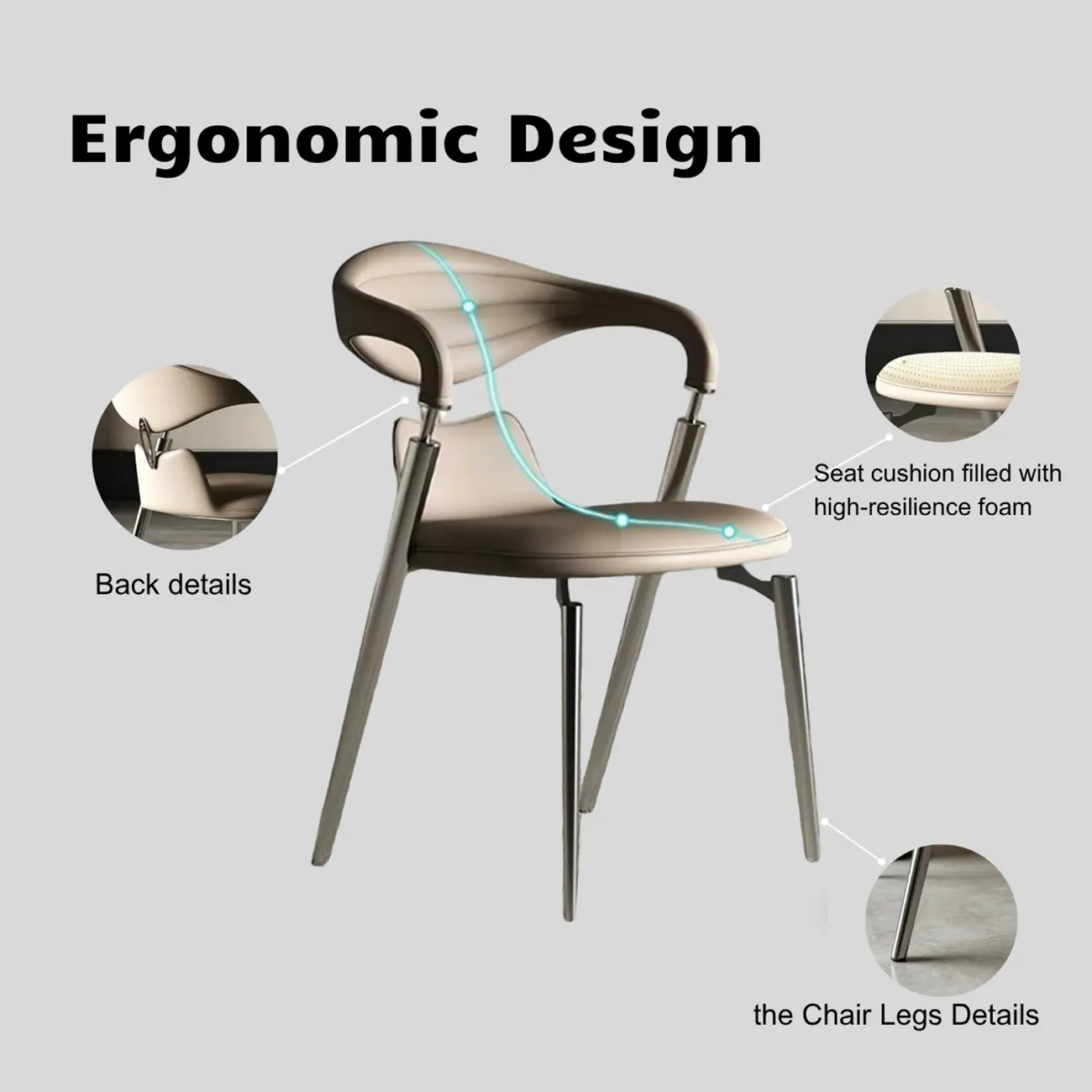 Luxury Curved Open Back Faux Leather Dining Chair Stainless Steel Legs Image - 3 | homeyfad