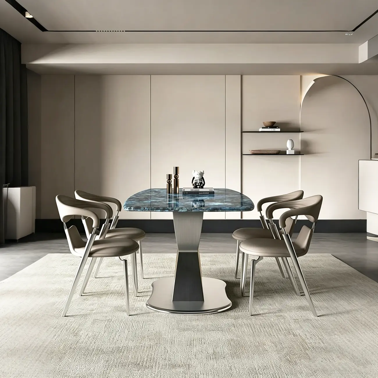 Luxury Curved Open Back Faux Leather Dining Chair Stainless Steel Legs Image - 7 | homeyfad