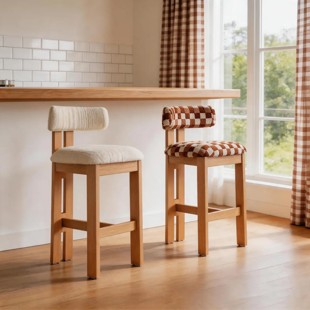 Mid-Century Modern Curved Back Wood Counter Height Bar Stools Image - 5 | homeyfad