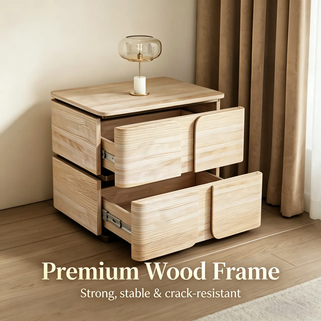 Modern 2-Drawer Wooden Nightstand with Leather Finish Image - 5 | homeyfad