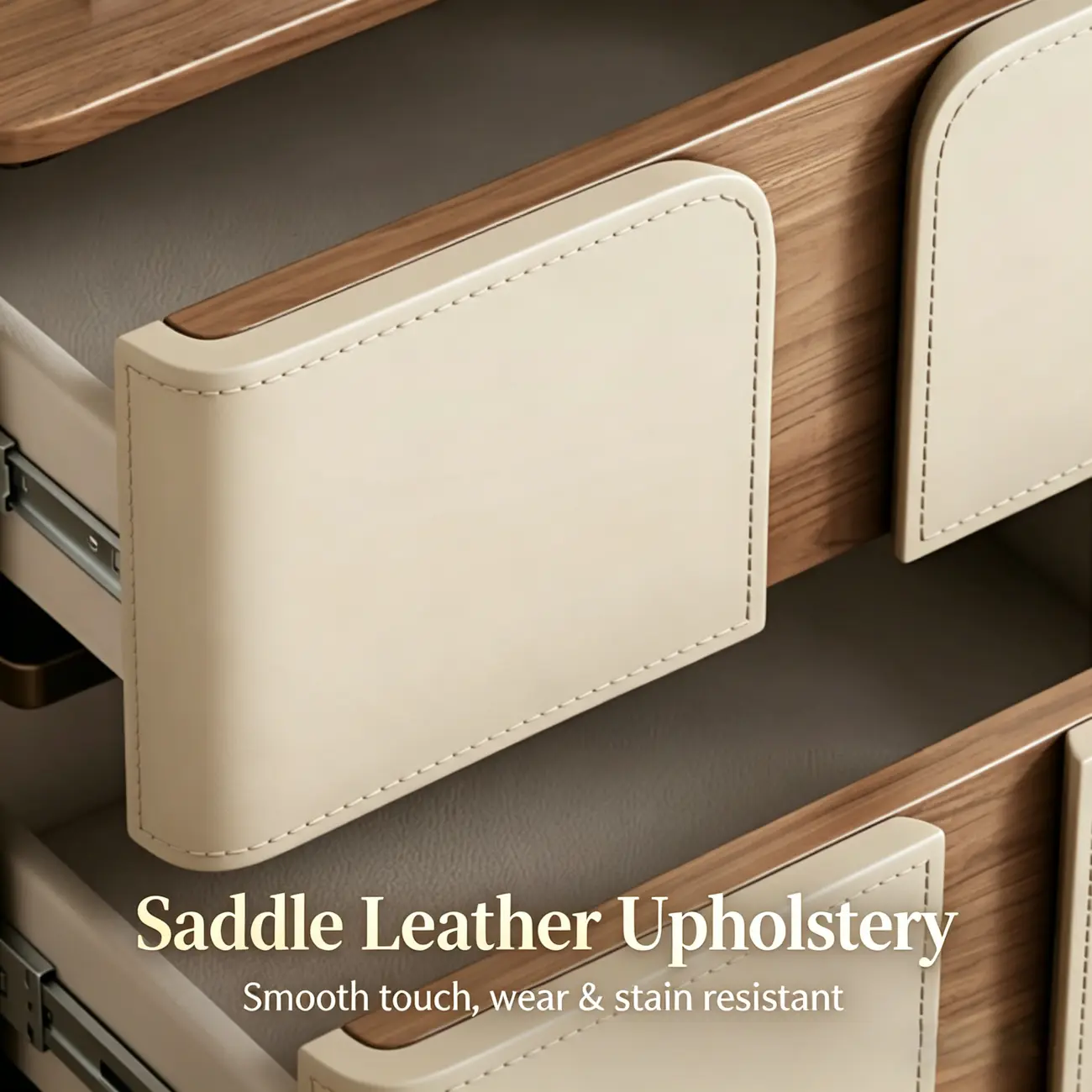 Modern 2-Drawer Wooden Nightstand with Leather Finish Image - 6 | homeyfad