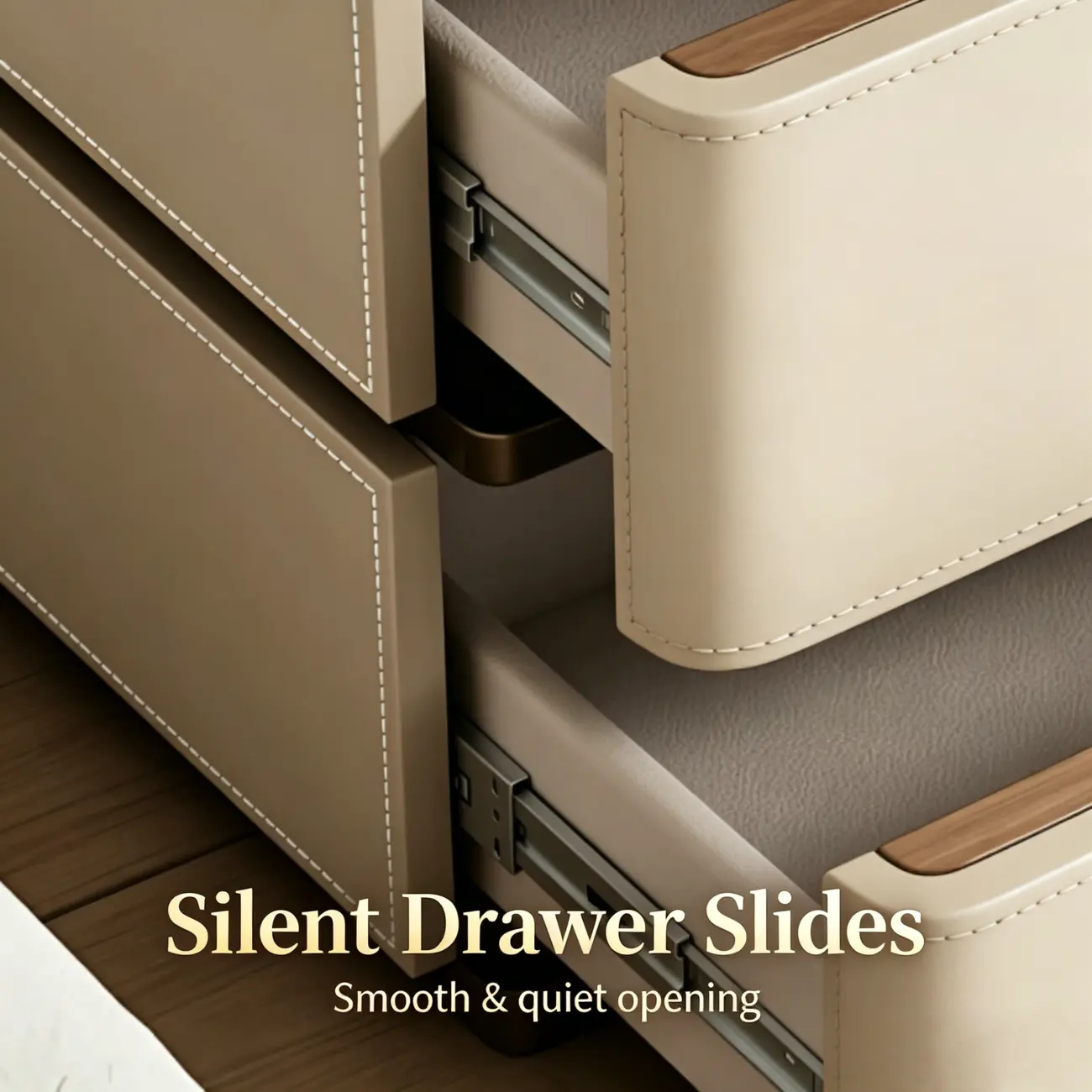 Modern 2-Drawer Wooden Nightstand with Leather Finish Image - 7 | homeyfad