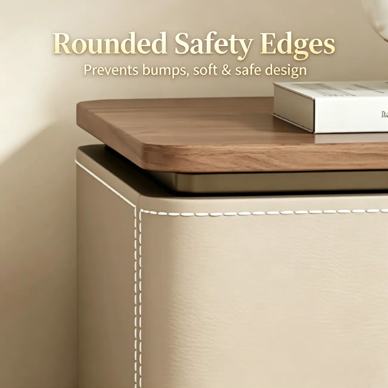 Modern 2-Drawer Wooden Nightstand with Leather Finish Image - 8 | homeyfad