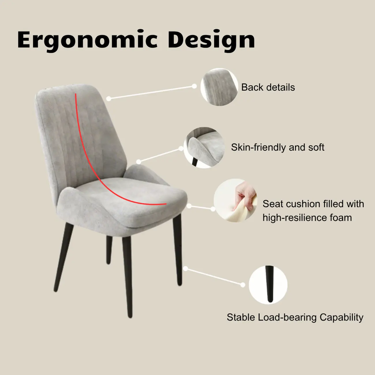 Contemporary Mid-back Chenille Fabric Upholstered Dining Chairs Image - 4 | homeyfad