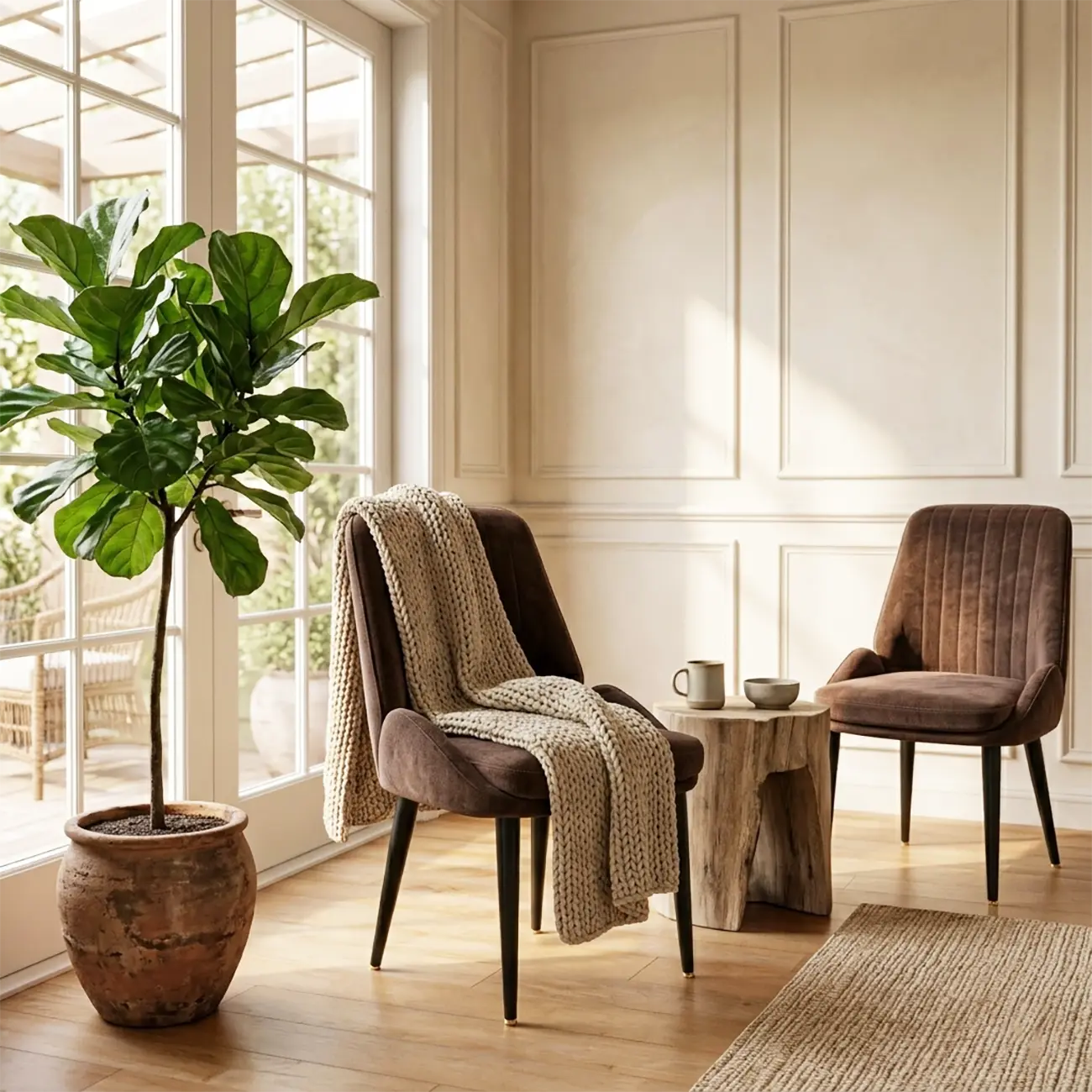 Contemporary Mid-back Chenille Fabric Upholstered Dining Chairs Image - 2 | homeyfad