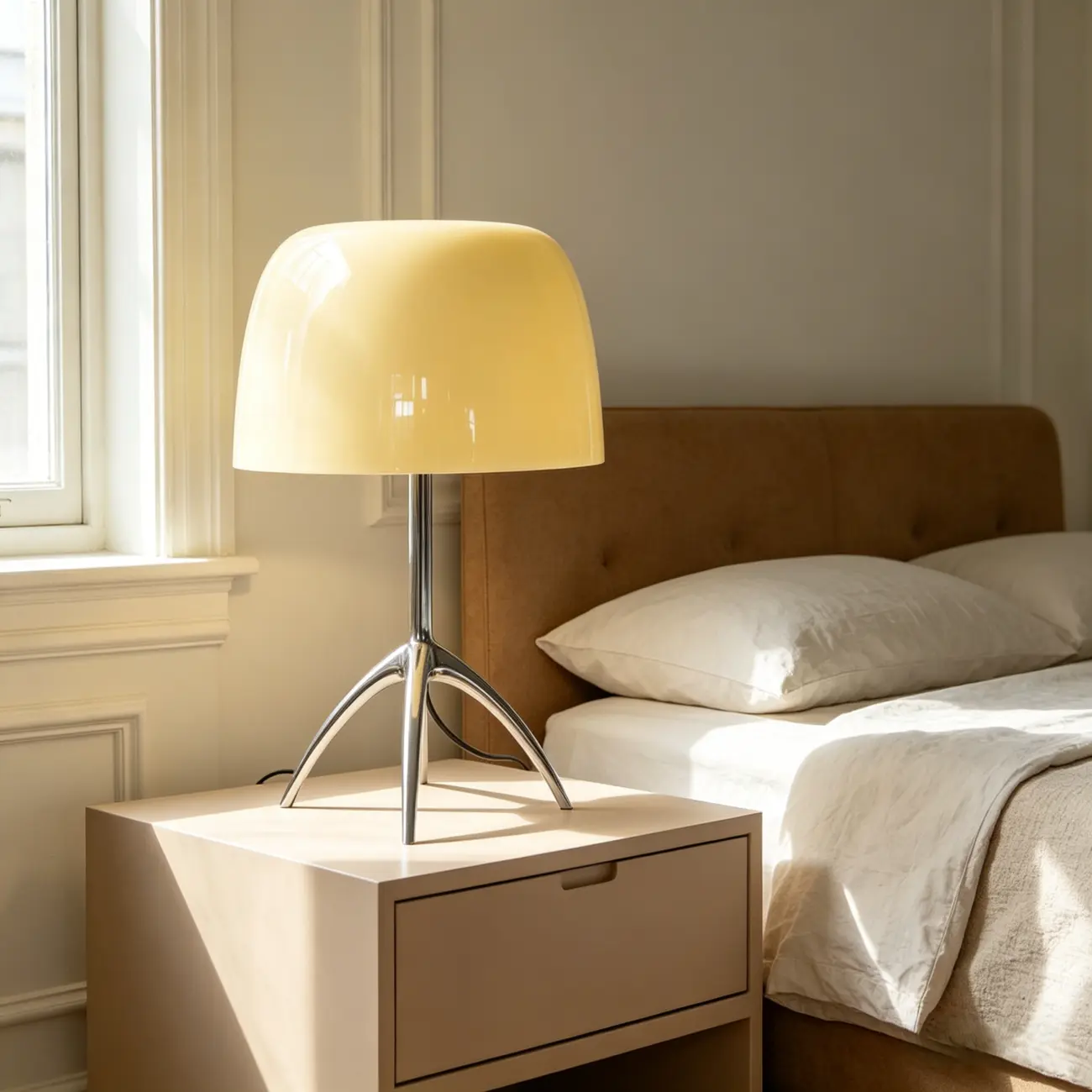 Yellow Glass Shade Metal Tripod Table Lamp for Living Room Image - 1 | homeyfad