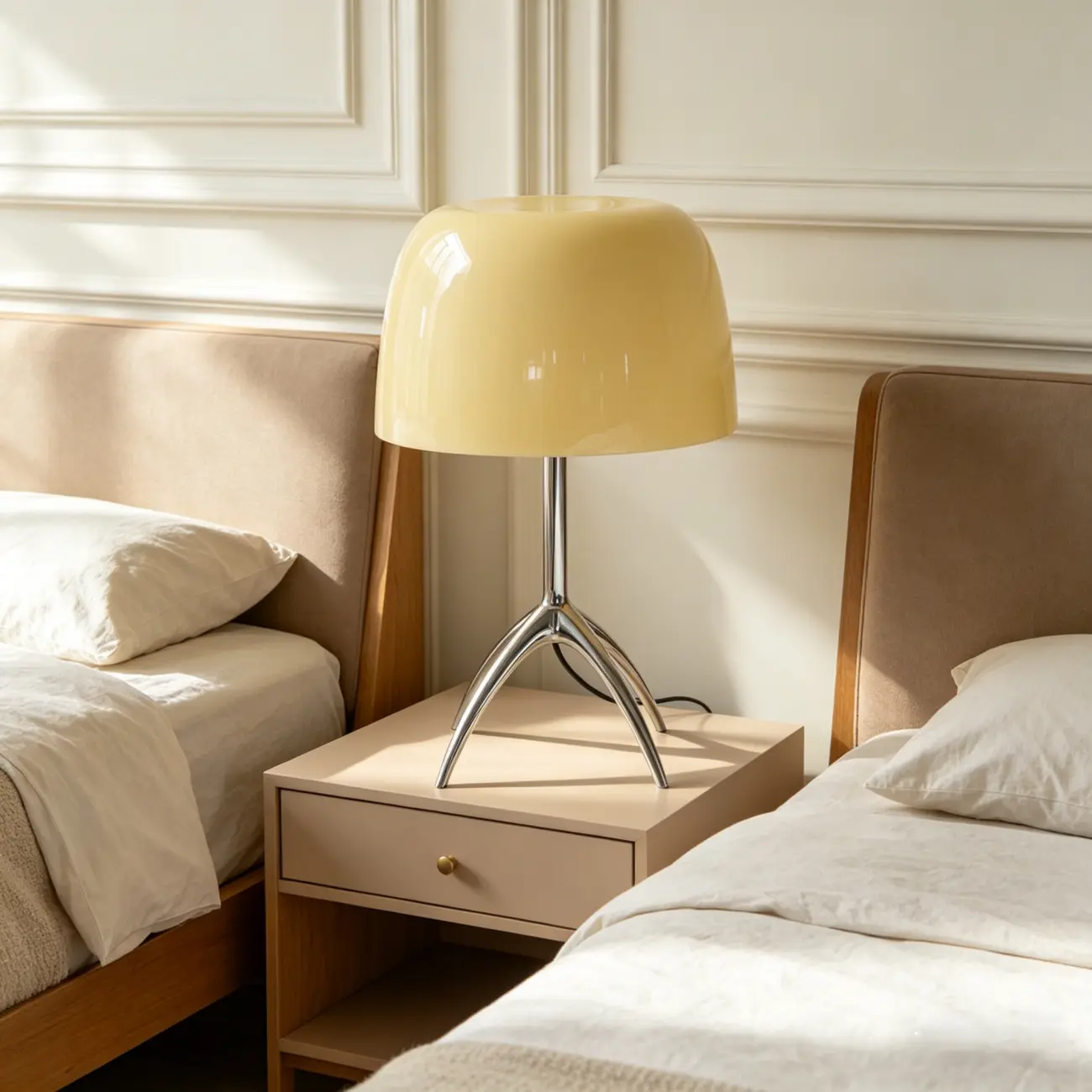 Yellow Glass Shade Metal Tripod Table Lamp for Living Room Image - 11 | homeyfad
