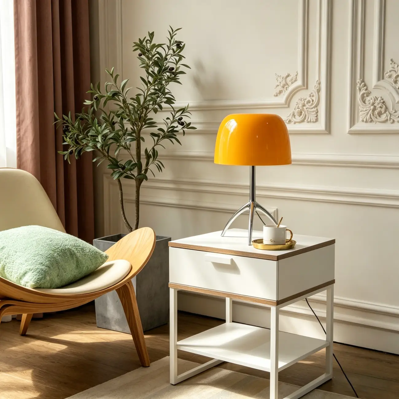 Yellow Glass Shade Metal Tripod Table Lamp for Living Room Image - 2 | homeyfad