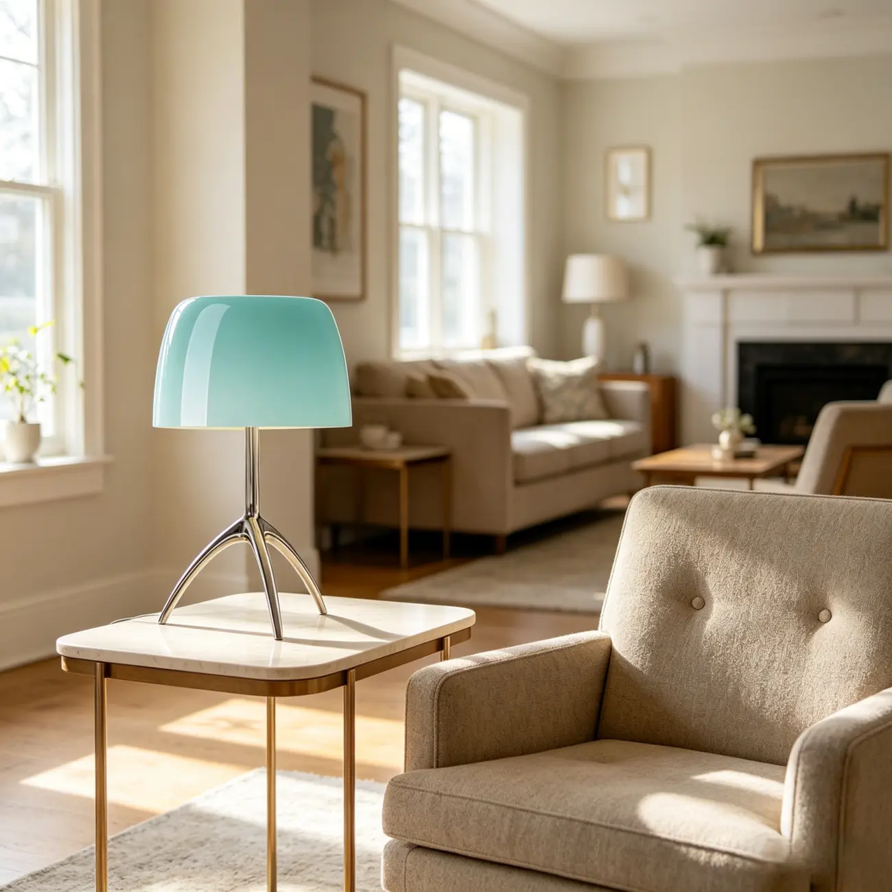 Yellow Glass Shade Metal Tripod Table Lamp for Living Room Image - 5 | homeyfad