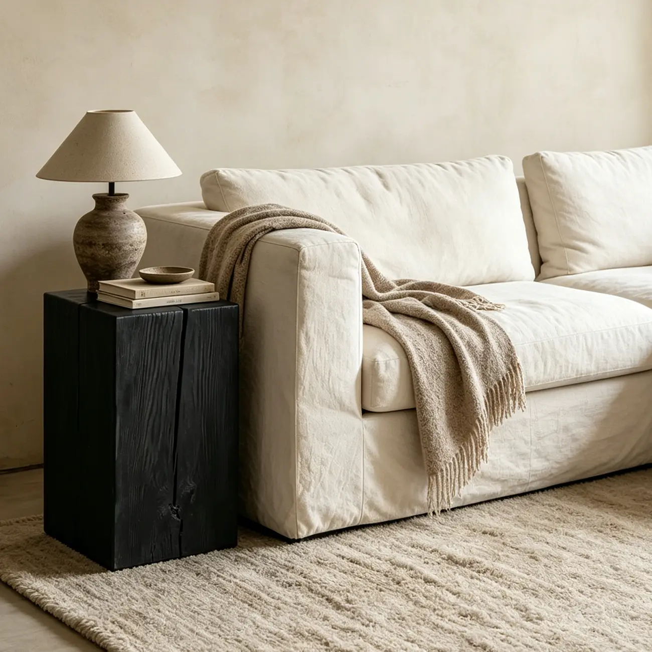 Modern Black Pine Wooden Square Stump End Table Image - 2 | homeyfad