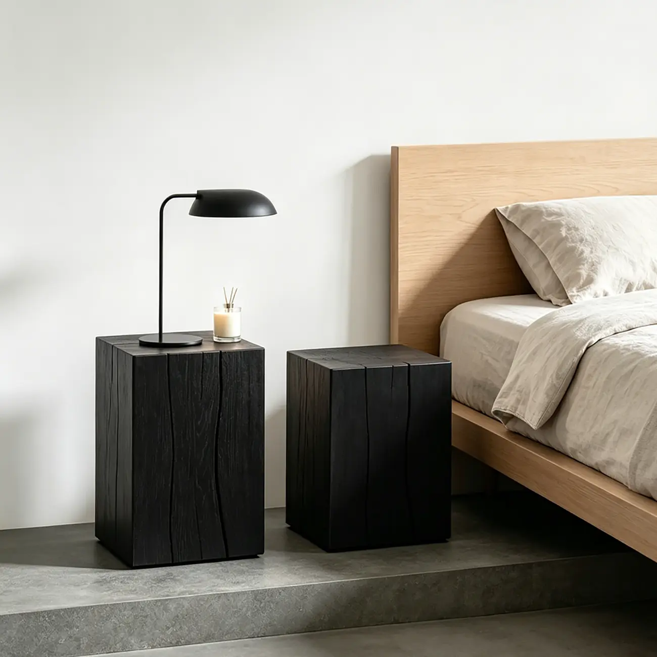 Modern Black Pine Wooden Square Stump End Table Image - 8 | homeyfad