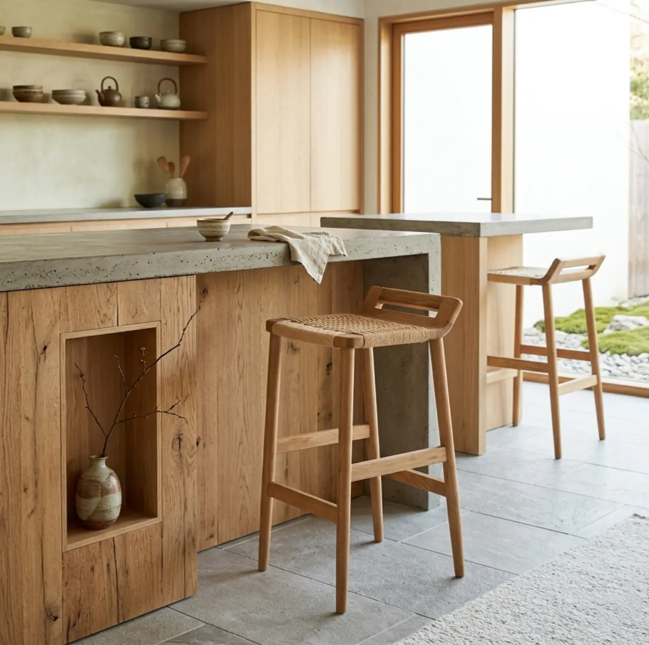 Natural Wood Backless Woven Seat Counter Height Bar Stool Image - 5 | homeyfad