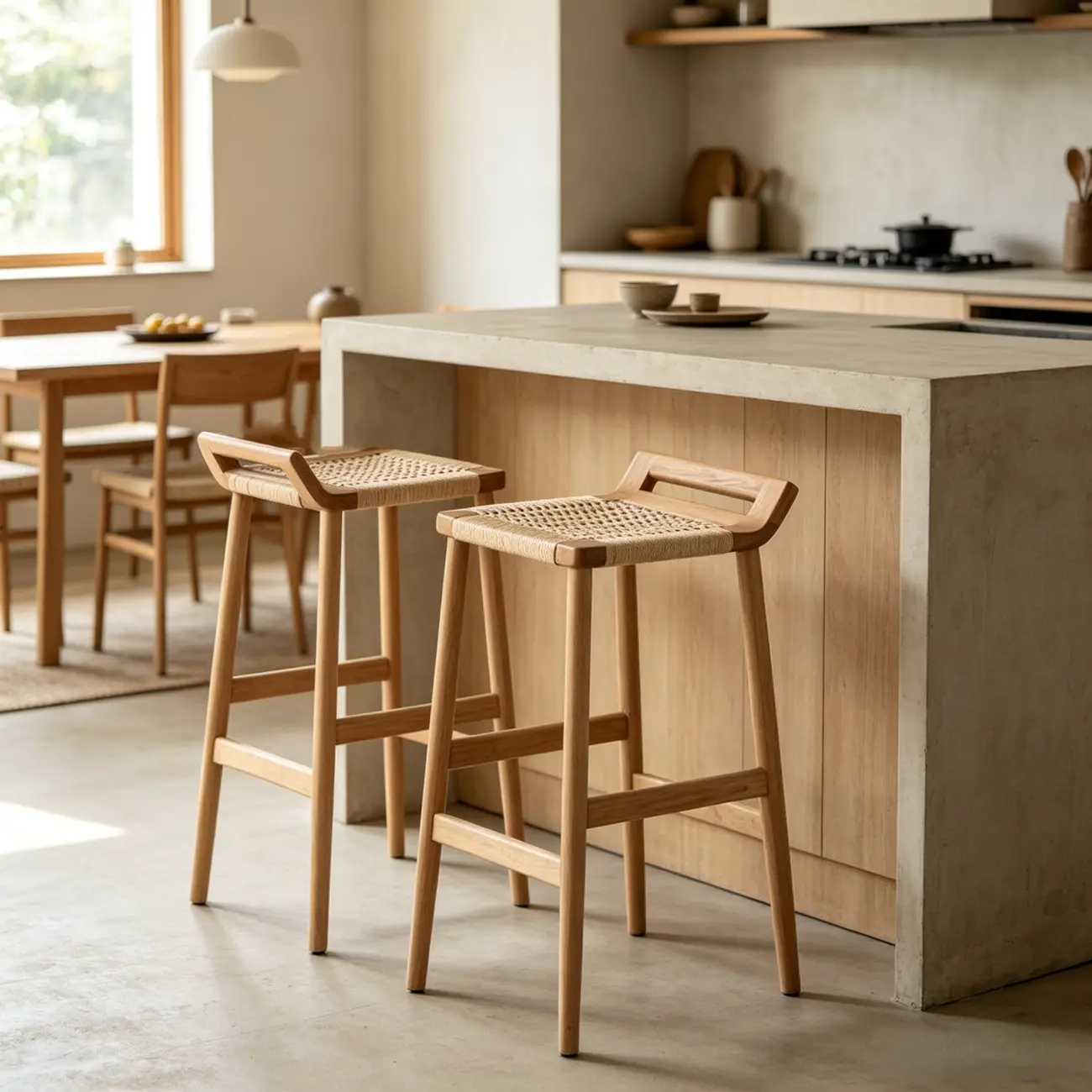 Natural Wood Backless Woven Seat Counter Height Bar Stool Image - 1 | homeyfad