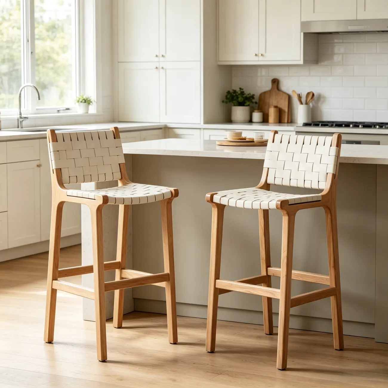 Rustic Faux Leather Wooden Woven Bar Stool Image - 1 | homeyfad