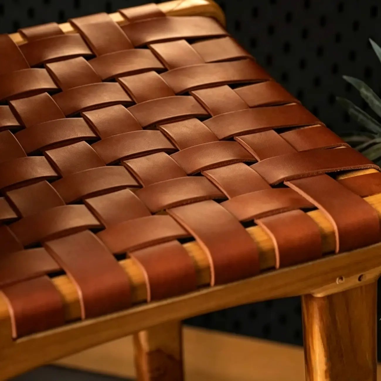 Rustic Faux Leather Wooden Woven Bar Stool Image - 12 | homeyfad