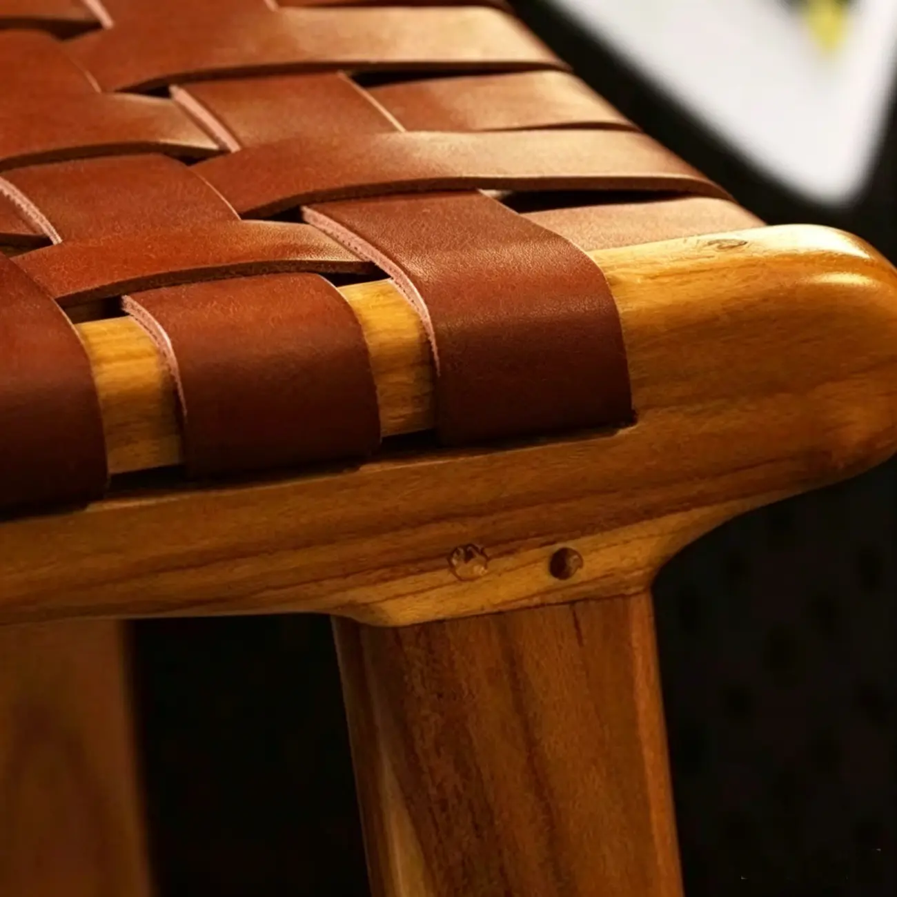Rustic Faux Leather Wooden Woven Bar Stool Image - 13 | homeyfad