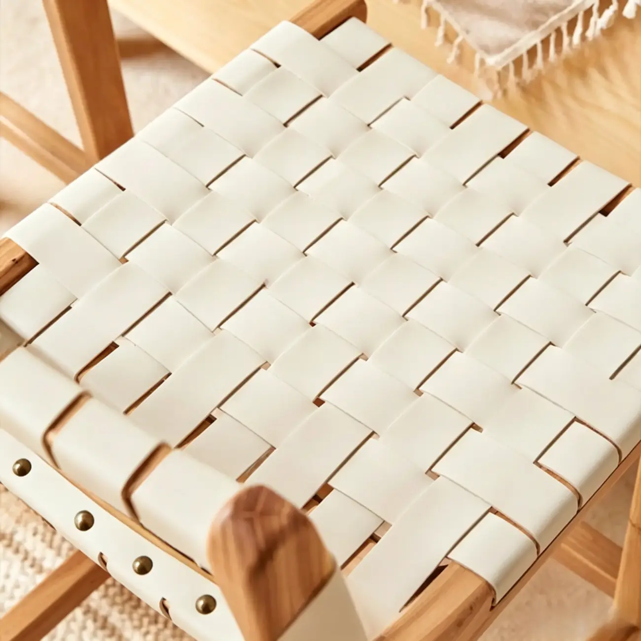 Rustic Faux Leather Wooden Woven Bar Stool Image - 17 | homeyfad