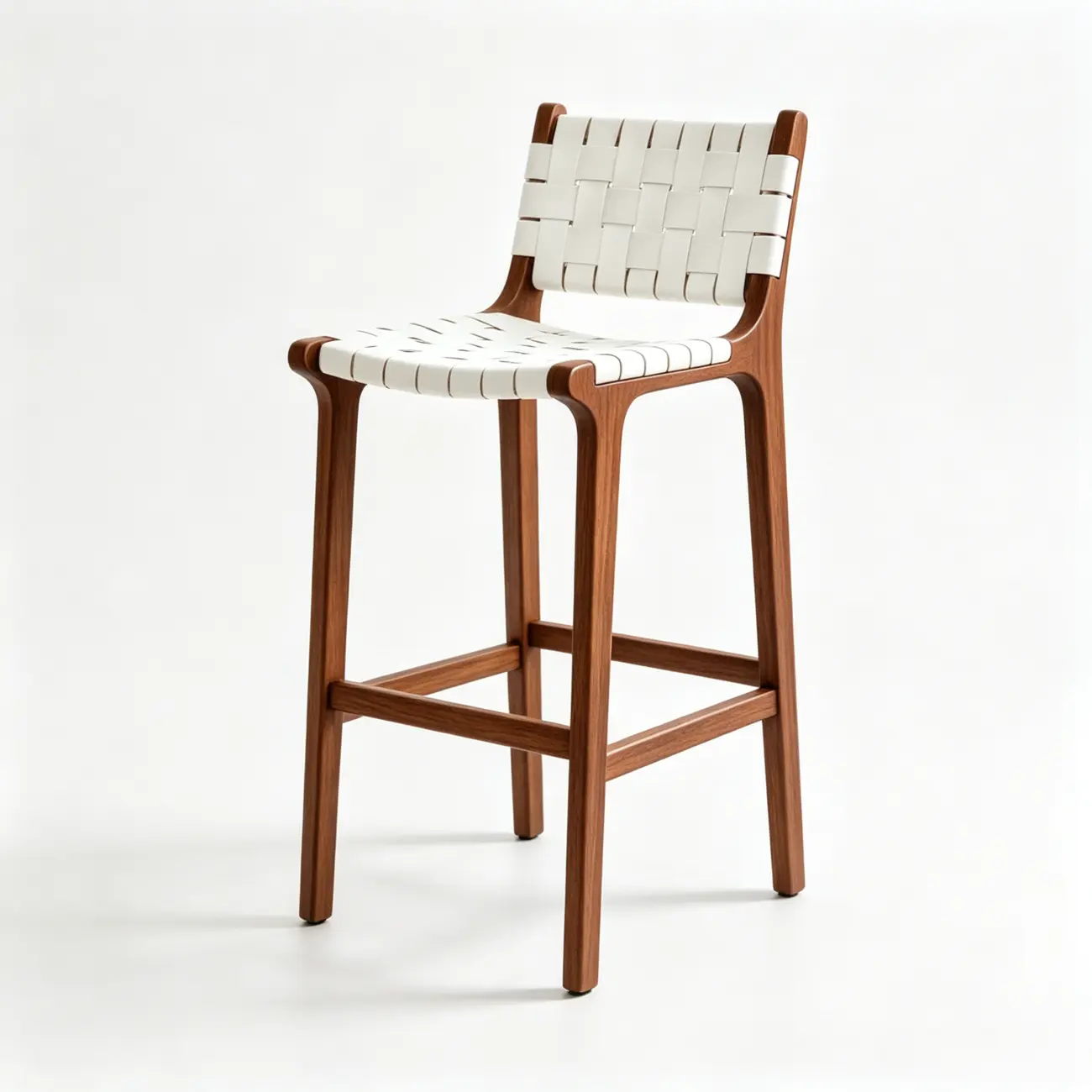 Rustic Faux Leather Wooden Woven Bar Stool Image - 22 | homeyfad