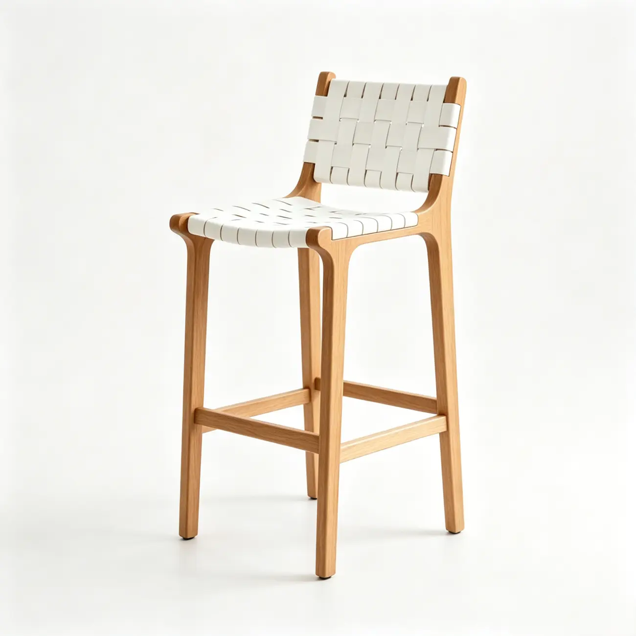 Rustic Faux Leather Wooden Woven Bar Stool Image - 23 | homeyfad