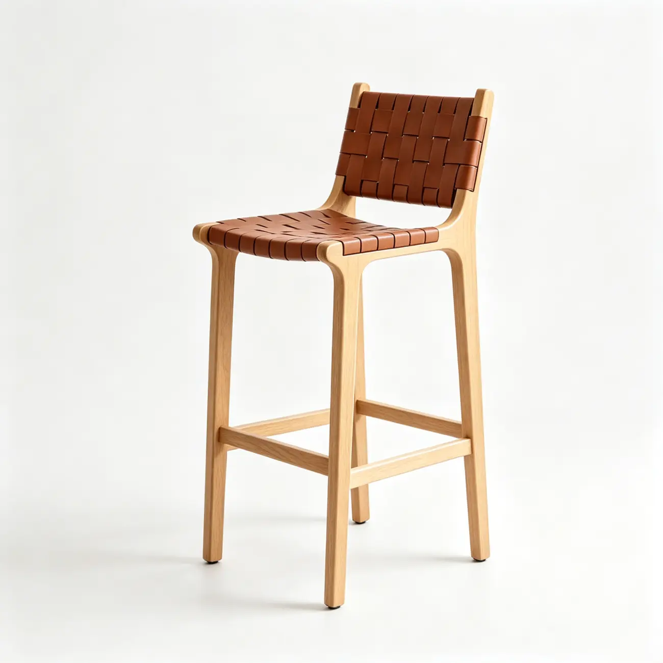 Rustic Faux Leather Wooden Woven Bar Stool Image - 25 | homeyfad