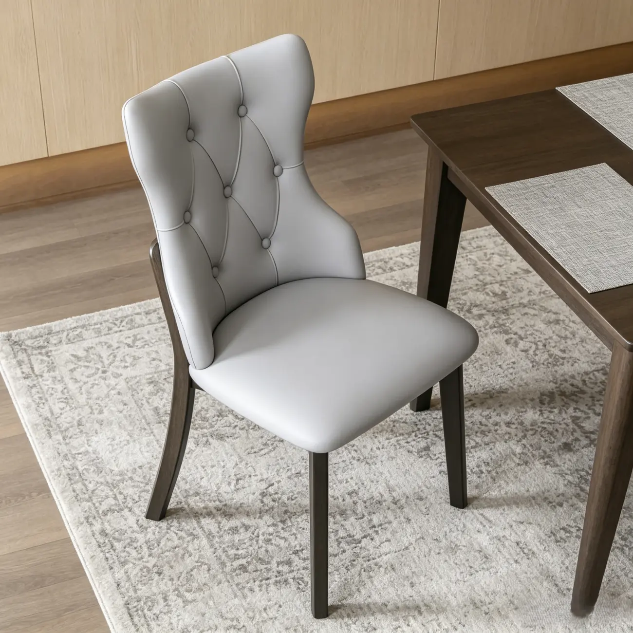 Modern Curved Back Leather Dining Chair with Solid Wood Legs Image - 12 | homeyfad