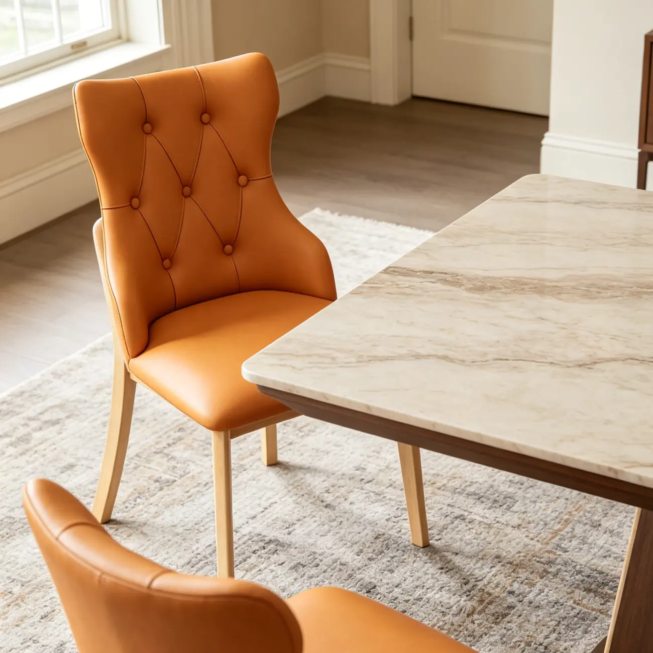 Modern Curved Back Leather Dining Chair with Solid Wood Legs Image - 11 | homeyfad