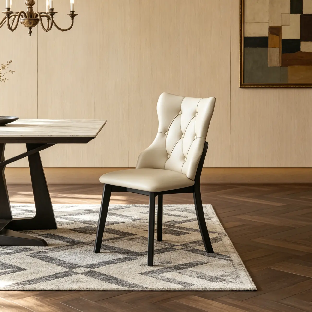 Modern Curved Back Leather Dining Chair with Solid Wood Legs Image - 4 | homeyfad