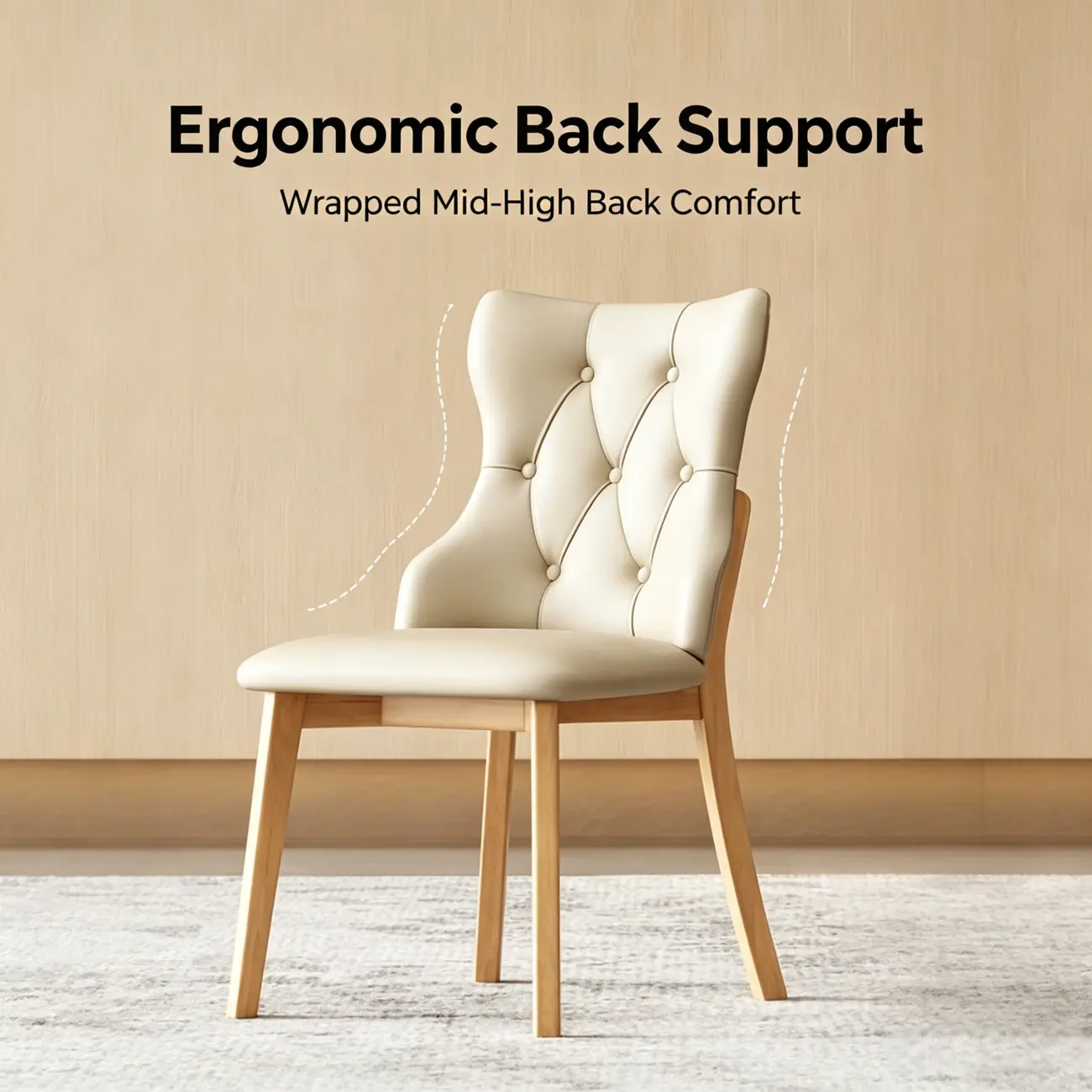 Modern Curved Back Leather Dining Chair with Solid Wood Legs Image - 5 | homeyfad