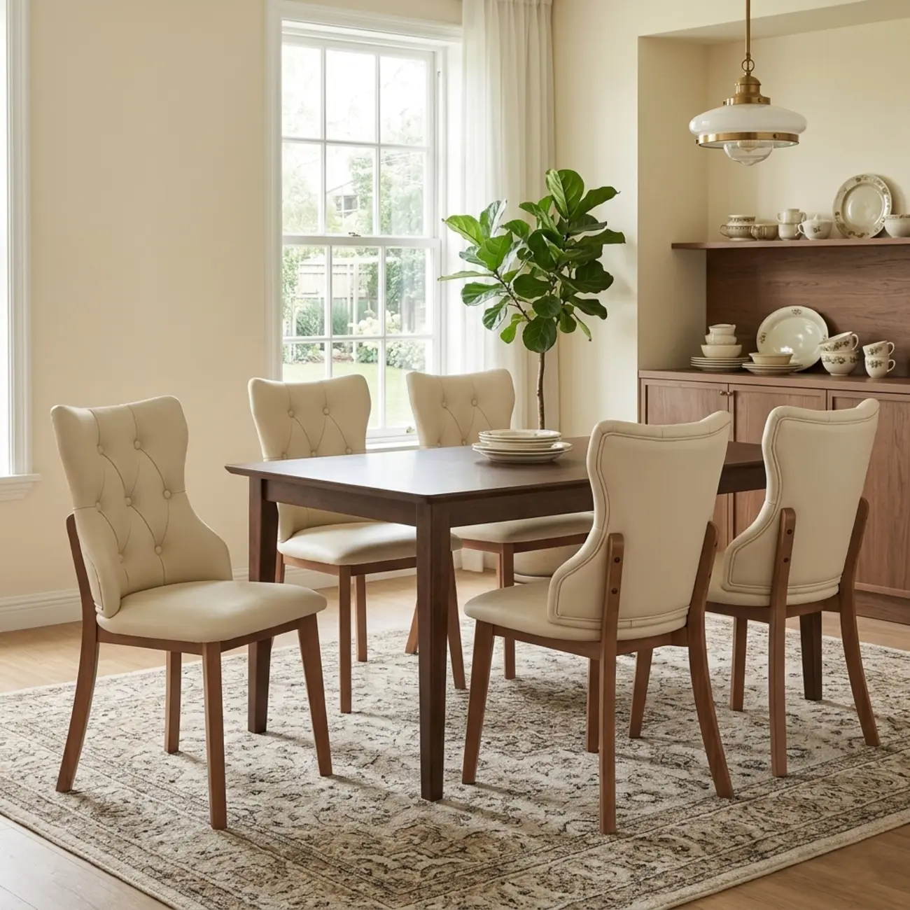 Modern Curved Back Leather Dining Chair with Solid Wood Legs Image - 2 | homeyfad