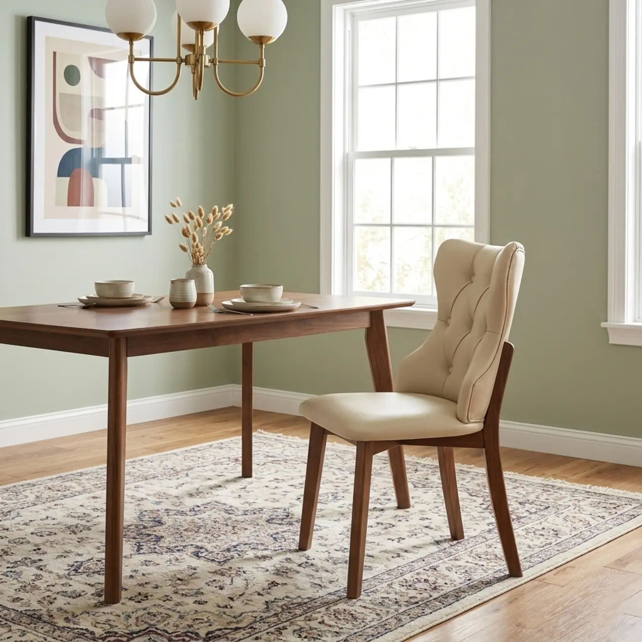 Modern Curved Back Leather Dining Chair with Solid Wood Legs Image - 9 | homeyfad