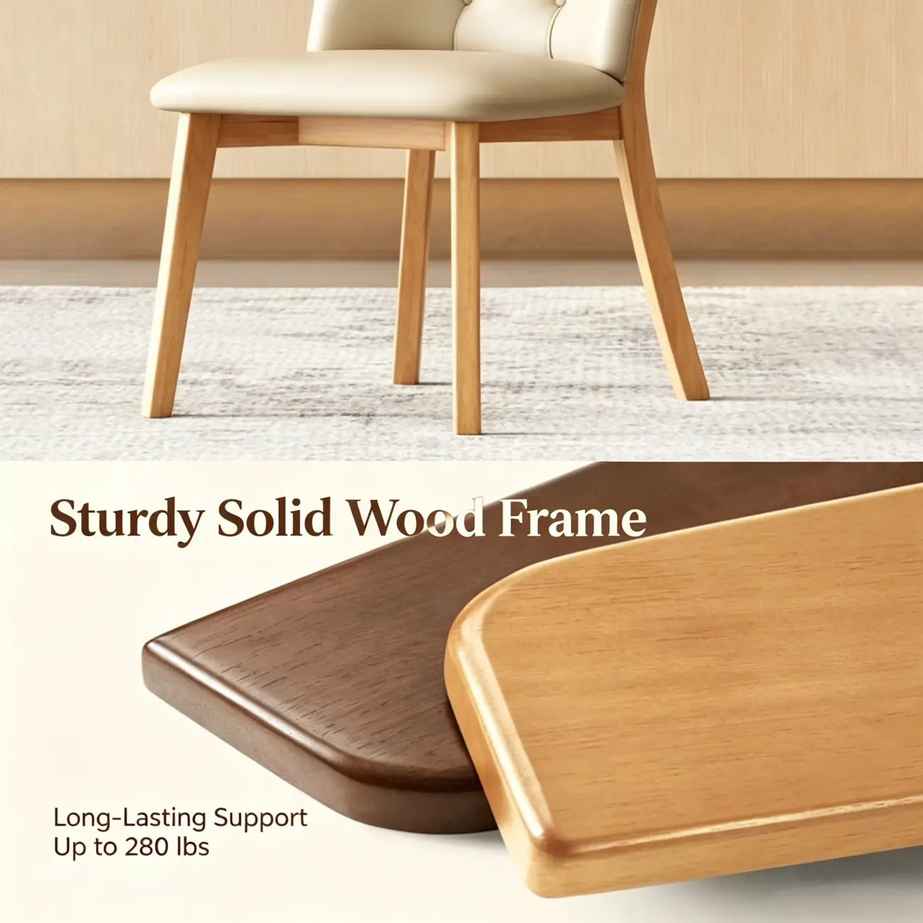 Modern Curved Back Leather Dining Chair with Solid Wood Legs Image - 8 | homeyfad