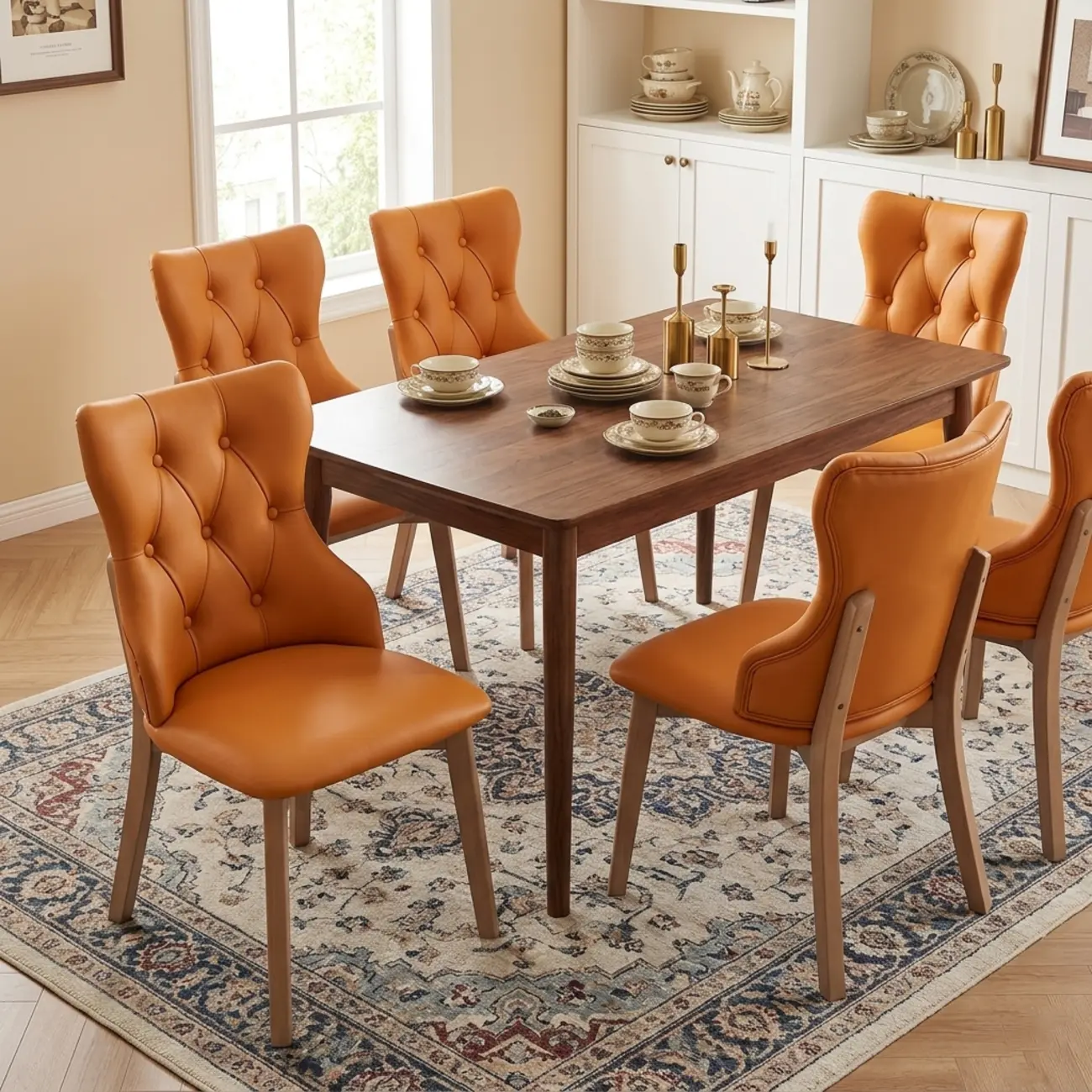 Modern Curved Back Leather Dining Chair with Solid Wood Legs Image - 3 | homeyfad