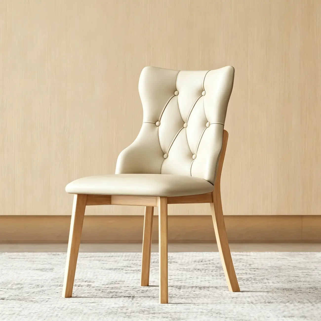 Modern Curved Back Leather Dining Chair with Solid Wood Legs Image - 1 | homeyfad