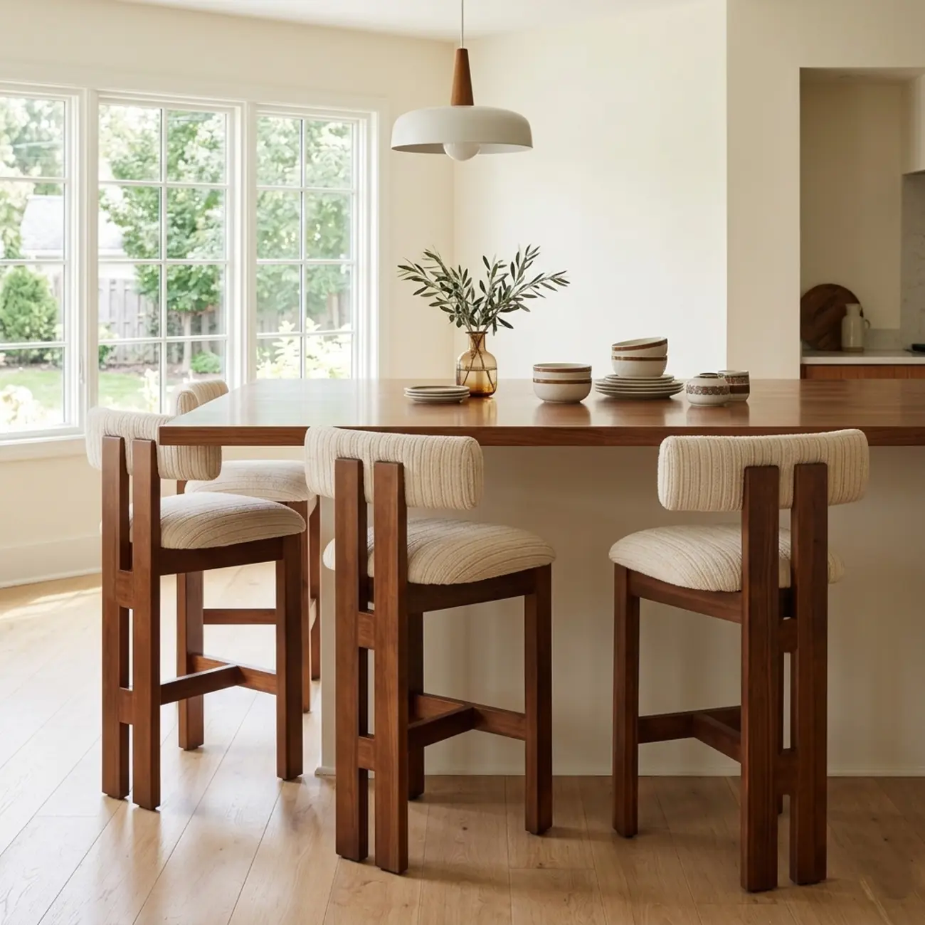 Mid-Century Modern Curved Back Wood Counter Height Bar Stools Image - 3 | homeyfad