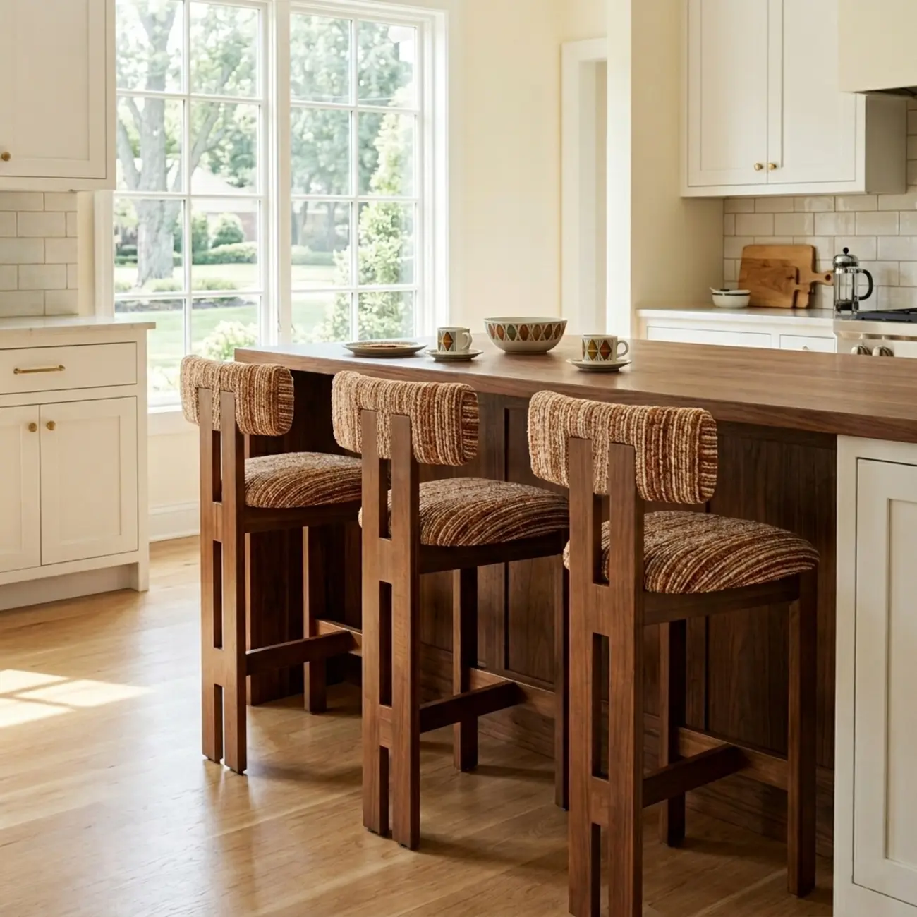 Mid-Century Modern Curved Back Wood Counter Height Bar Stools Image - 4 | homeyfad