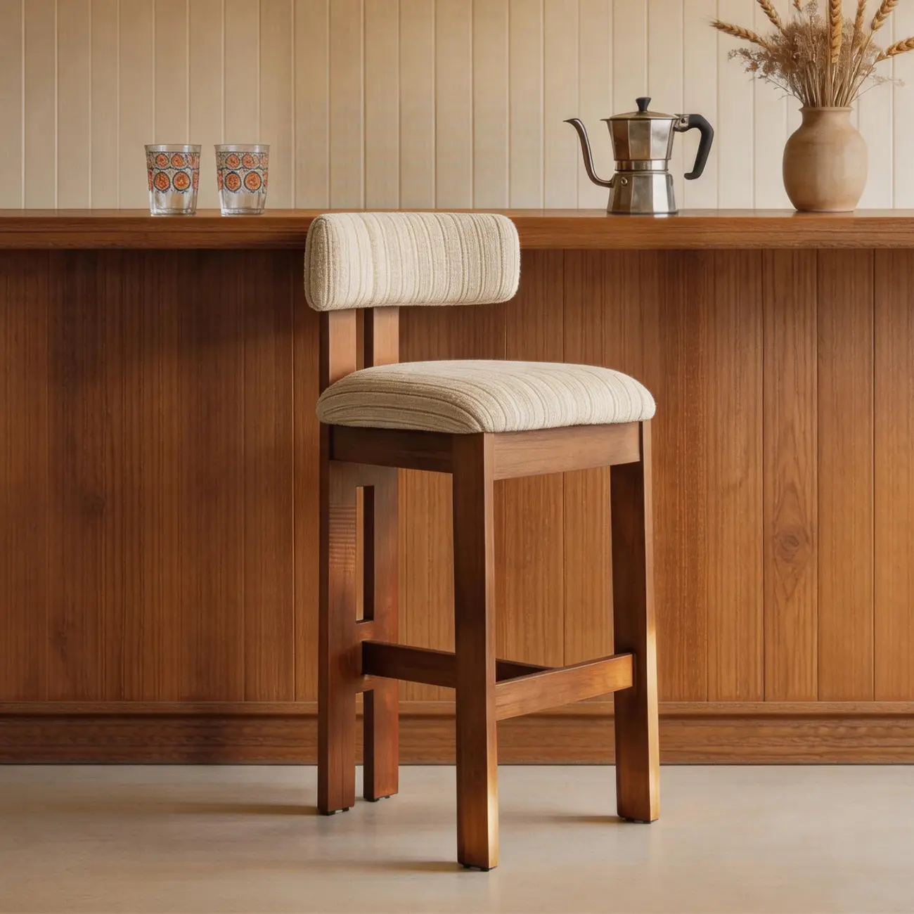 Mid-Century Modern Curved Back Wood Counter Height Bar Stools Image - 1 | homeyfad